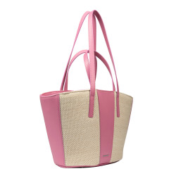 Torebka damska plażowa 044g 01 różowa barbie+rafia