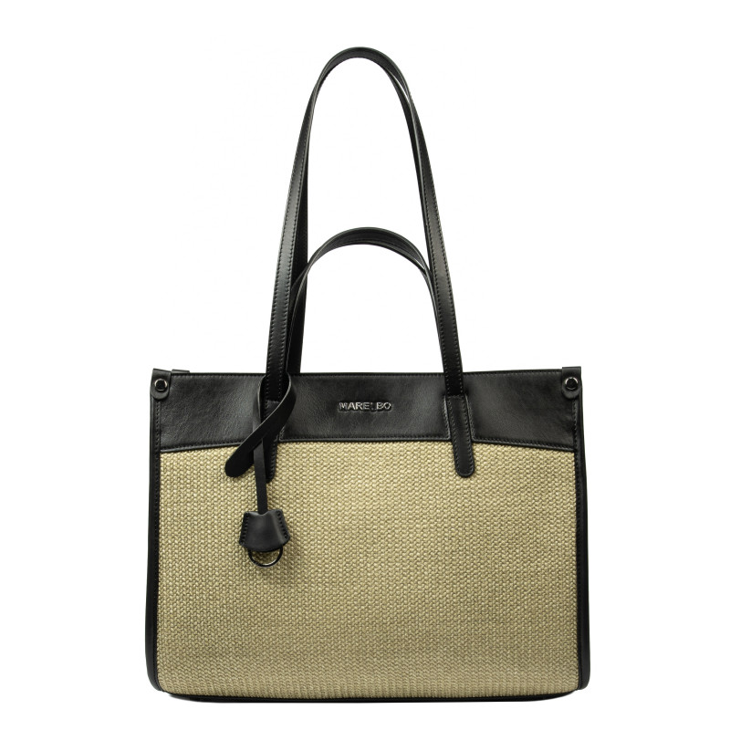 Torebka damska plażowa 045g 01 czarna napa+rafia sand olive