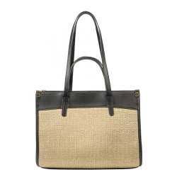 Damska torba plażowa 045g czarna napa+rafia