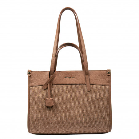 Torba damska plażowa 045g camel+rafia karmel