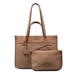 Torba damska plażowa 045g camel+rafia karmel