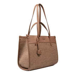 Torba damska plażowa 045g camel+rafia karmel