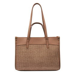 Torba damska plażowa 045g camel+rafia karmel