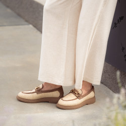 Buty casual damskie 6092 rafia beżowa kombinowana lifestyle