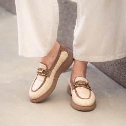 Buty casual damskie 6092 rafia beżowa kombinowana lifestyle