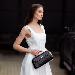 Torebka damska na ramię 041g 01 croco lakier czarny lifestyle