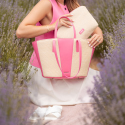 Torebka damska plażowa 044g 01 różowa barbie+rafia