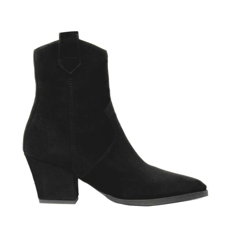 Botki na obcasie damskie 1411-1 czarny welur