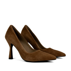 Eleganckie buty damskie 1322 brązowy welur