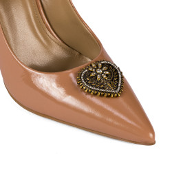 Eleganckie damskie buty 1364 lakierowane beżowe