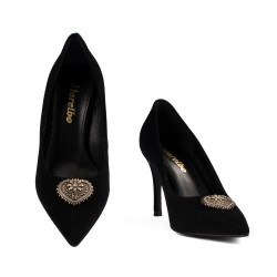 Eleganckie buty damskie 1363 czarny welur