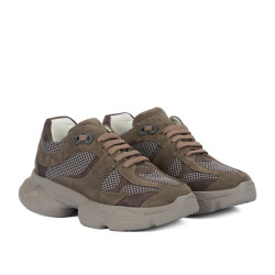 Buty sportowe damskie 6102 piaskowy welur kombinowany 01