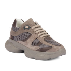 Damskie buty sportowe 6102 zamsz w kolorze piaskowym kombinowany