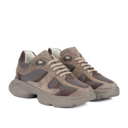 Damskie buty sportowe 6102 zamsz w kolorze piaskowym kombinowany