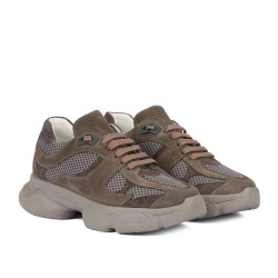 Buty sportowe damskie 6102 piaskowy welur kombinowany 01