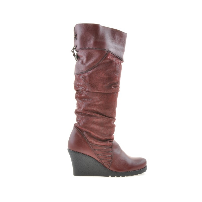 Damskie kozaki 226 bordo kombinowane