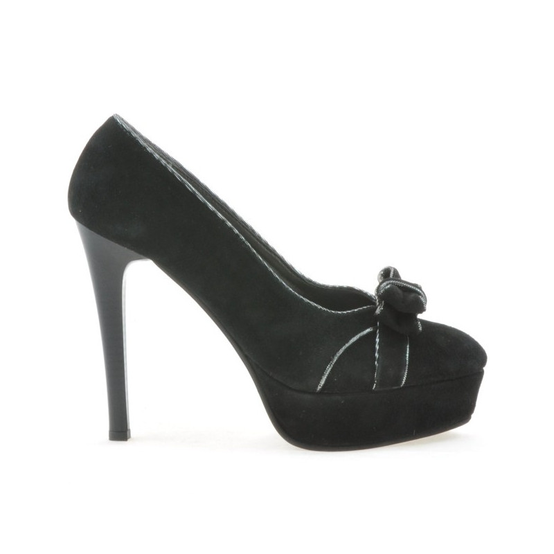 Eleganckie buty damskie 1095 czarny antilopa+srebrny