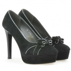 Eleganckie buty damskie 1095 czarny antilopa+srebrny