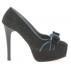 Eleganckie buty damskie 1095 czarna antilopa+turecki turkus