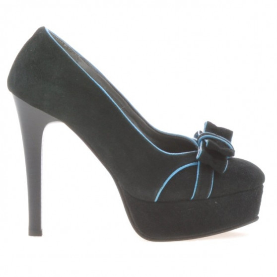 Eleganckie buty damskie 1095 czarna antilopa+turecki turkus