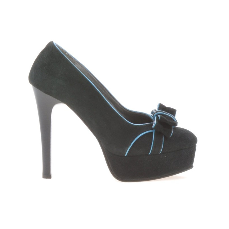 Eleganckie buty damskie 1095 czarna antilopa+turecki turkus