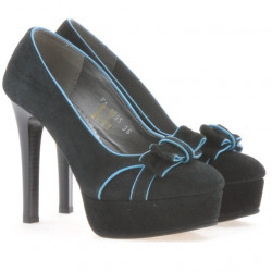 Eleganckie buty damskie 1095 czarna antilopa+turecki turkus