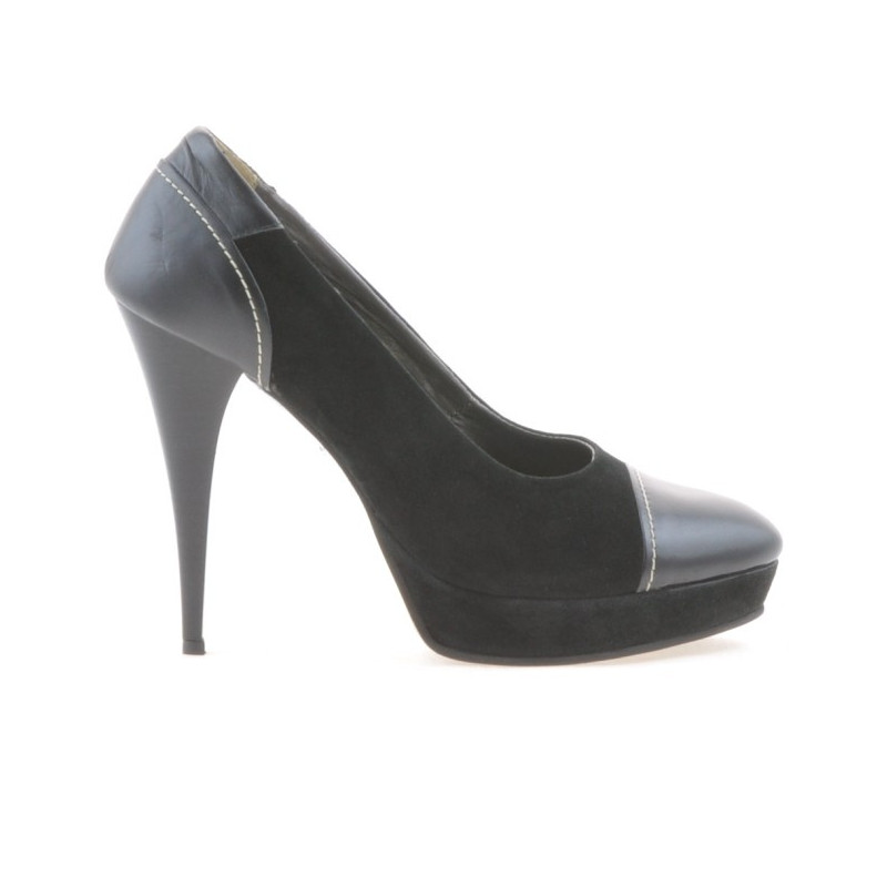 Eleganckie buty damskie 1082 czarne antylopa kombinowane