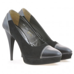 Eleganckie buty damskie 1082 czarne antylopa kombinowane