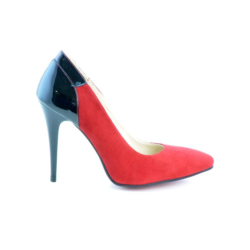 Eleganckie buty damskie 1230 czerwony antylopowy łączony