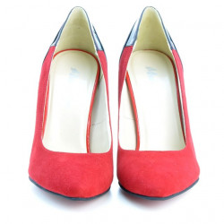 Eleganckie buty damskie 1230 czerwony antylopowy łączony