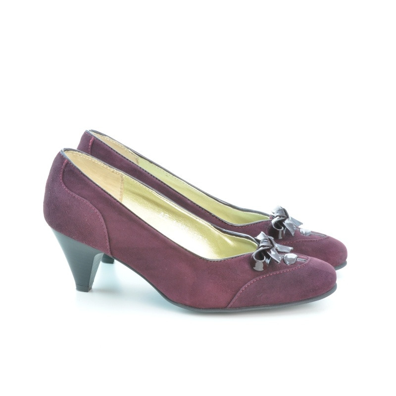 Eleganckie buty damskie 1064 bordo antylopa