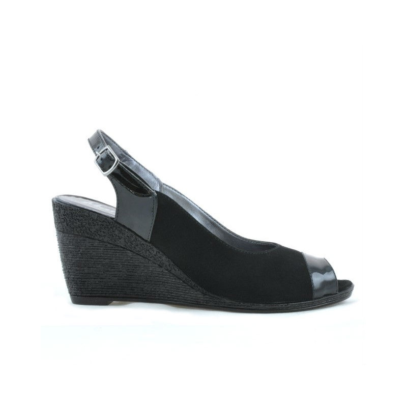 Sandały damskie 5019 lakierowane czarne+czarny zamsz