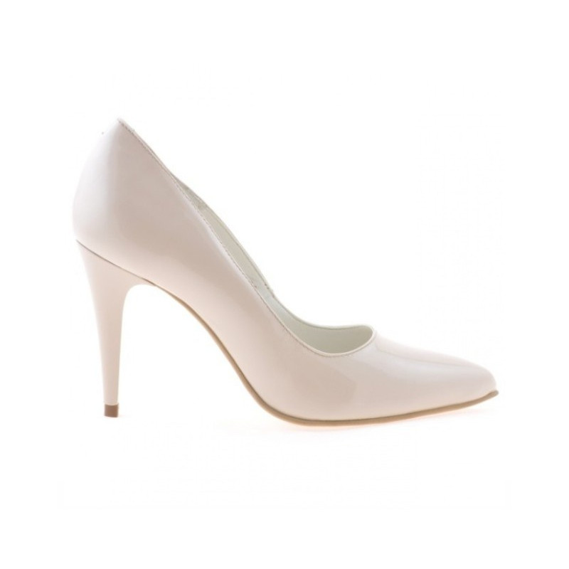 Damskie eleganckie buty 1246 lakierowane w kolorze kości słoniowej